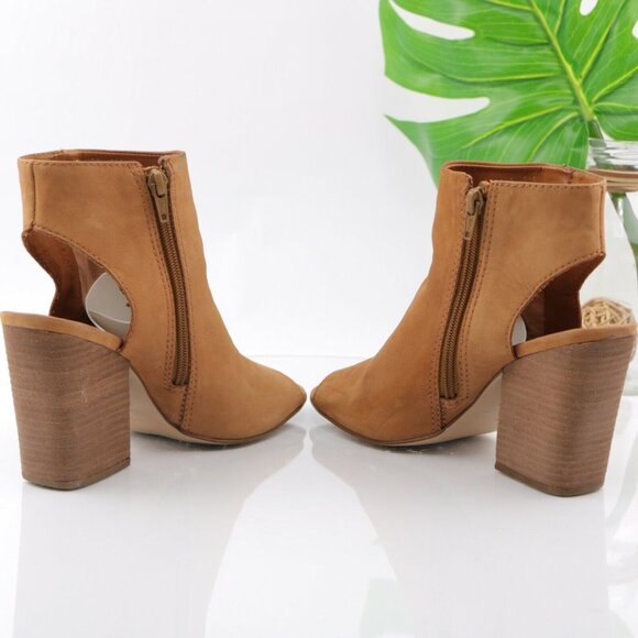 Steve Madden Womens Tulisa Boot Size 9 Tan Caramel Leather Open Toe Block Heel - Picture 8 of 12